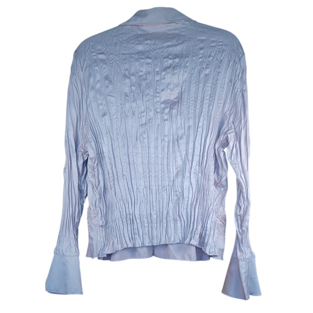 Cato Pink Satin Ruffle Blouse XL Crinkle Texture Lace Hem Wedding Romantic Top - Picture 3 of 8